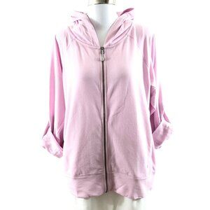 Soybu Womens Tina Hoodie Full Zip Roll Tab Sleeve Pockets Oversized Pink Size M
